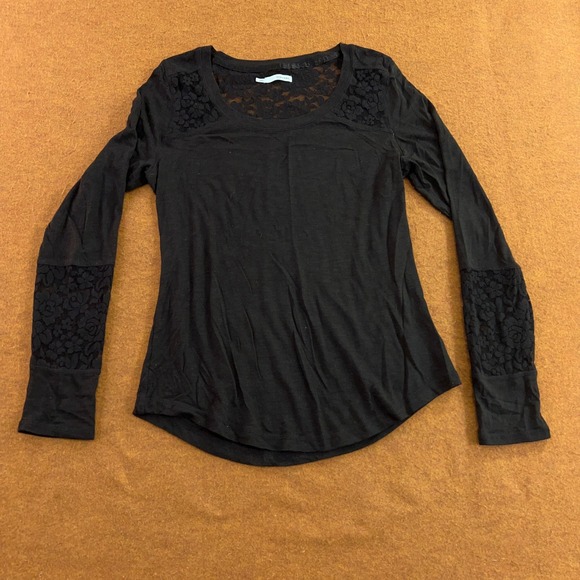 Maurices Tops - Maurices Womens Large Black Lace Shoulder Sleeve Cotton Modal Long Sleeve Top